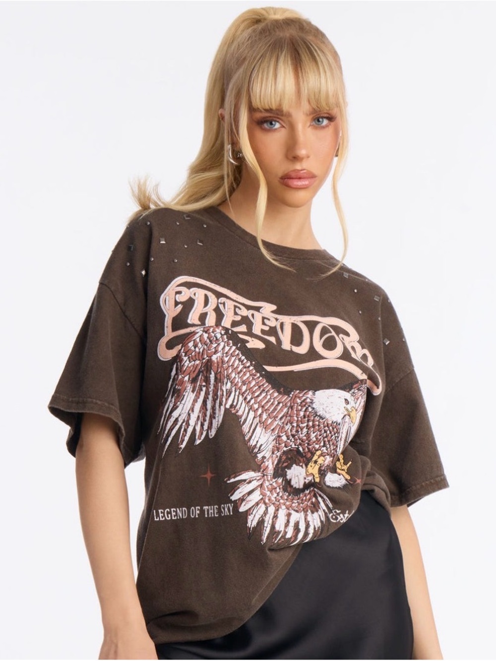 Fashion Nova Brown Eagle Graphic Short Sleeve Tee
